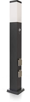 LED Universum Wegeleuchte mit 80cm Edelstahl Außenleuchte Stehleuchte Energiesäule Stromsäule Stromverteiler für den Garten Gartensteckdose (Anthrazit mit Bewegungsmelder und 2 Steckdosen)