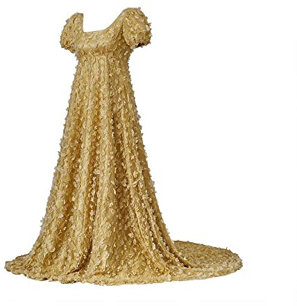 MyheroCos Regency Dress Women's Blue Lace Dress Yellow-L
