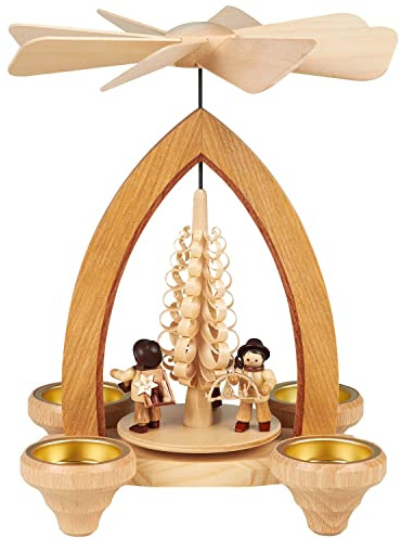 Seiffener Volkskunst | Erzgebirgische Weihnachtspyramide | 25 cm hoch | traditionelle Volkskunst aus dem Erzgebirge | mit Handelsleute