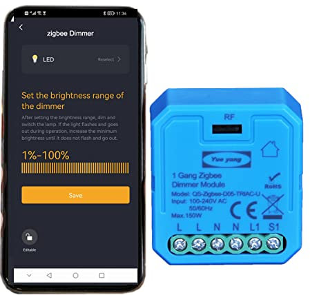 Yueyang ZigBee Mini Smart Dimmer Light Switch triac Modulo relè a 1 velocità, interruttore wireless LED compatibile con Smart Life Alexa Google(Necessità di ordinare tuya Zigbee 3.0 Gateway)220v