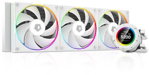 ID-COOLING SL360 WHITE CPU Liquid Cooler with Display, Customizable 2.1 LCD Display for Images or Performance Metrics, 360mm AIO Cooler, Three AF127 ARGB Fans, Fits Intel/AMD
