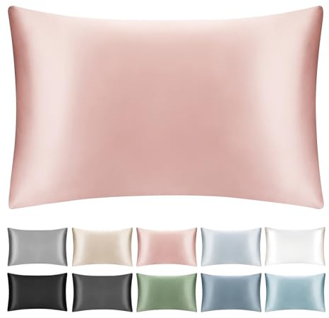 SILKTALE Zippered Mulberry Silk Pillow Cover for Hair and Skin,1pc,Pink,Queen Size 50 x 75 cm