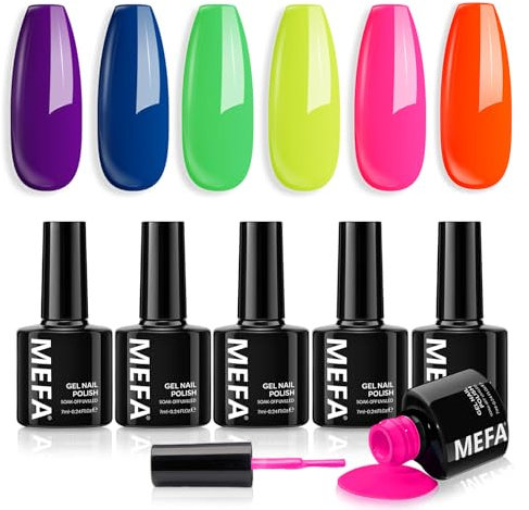 MEFA UV Nagellack, 6 Farben Neon Farben 7 ML Soak Off UV LED Gel Nagellack Schellack Set für Gelnägel Nail Art Kit Maniküre Nageldesign Nägel Selber Machen