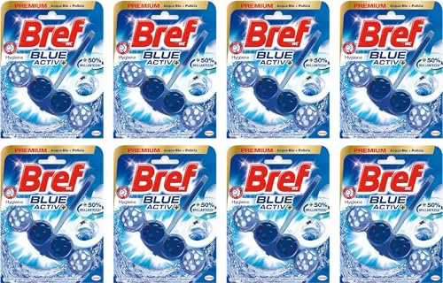 Bref WC Blue Activ + Detergente WC, Pulizia e Freschezza per il tuo WC, Formato Scorta da 8 confezioni