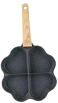 BESTOYARD Multi-Function Non-Stick Egg Pan Mini Breakfast Frying Pan Maifan Stone Coating Wooden Handle Household Daily Use with Clover and Heart Shapes