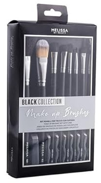 Melissa Set Pennelli Trucco + Custodia | Morbide Setole Sintetiche, Manico Elegante, Kit Essenziale per Make-up Viso e Occhi (8 pz)