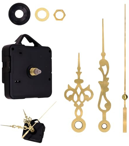 Movimiento de Reloj de Cuarzo Silencioso, Mecanismo Reloj, Mecanismo de Reemplazo de Batería para Relojes de Pared de DIY(Sin batería), Longitud Total del Eje de 20 mm con Manecillas Doradas B