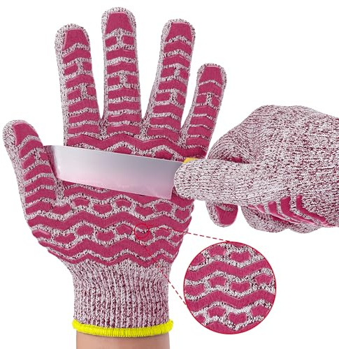 HandLove Gants résistants aux coupures (niveau 5) - 100 % qualité alimentaire - Parfaits pour la cuisine, la transformation de la viande et l'artisanat, rouge, taille M