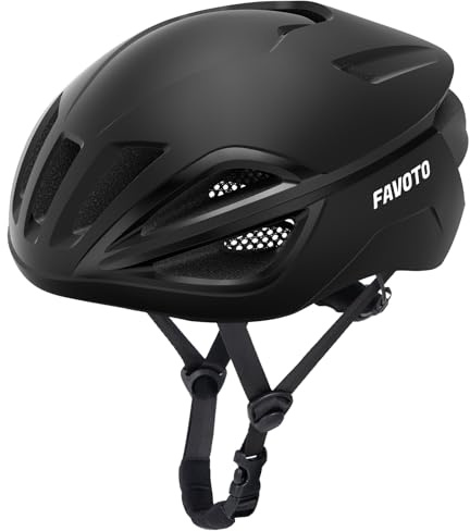 Favoto Casco Bici per Uomo e Donna - Casco da Ciclismo su Strada, Leggero e Regolabile, Design Aerodinamico ed Elegante, Ideale per Pendolarismo Urbano e MTB, Nero L (59-61 cm)