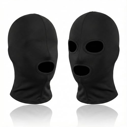 Hopzab 2 Pcs Unisex Full Cover Hood Mask, Elastic Breathable Open Mouth & Eyes Mask for Cosplay, Carnival, Party, Halloween & Stage Performance – Black Zentai Headgear for Adults