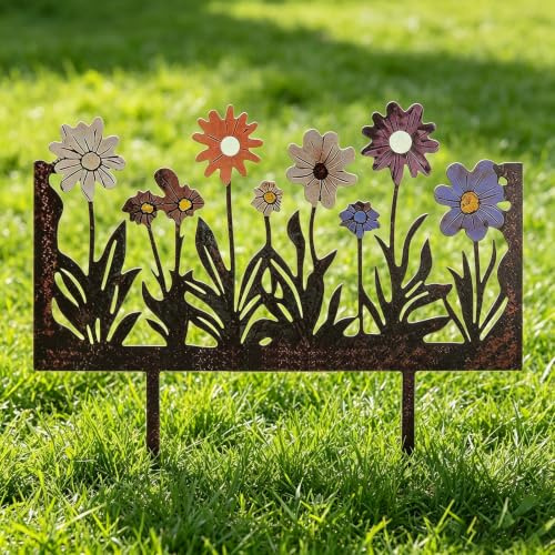 TLDBATICE Decorazioni da Giardino in Metallo Arrugginito, Paletti da Giardino in Ferro Color Ruggine, Garden Stakes per Prato Portico Deck, Blu Rosa Bianco Arancione
