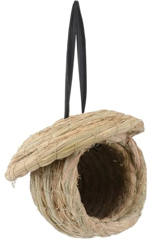 Alasum Nido de Pájaro Tejido a Mano de Paja Natural Pequeño, Casa para Periquitos y Aves Pequeñas, Accesorio Seguro para Jaulas Cuerda de Color Aleatorio, Adecuado para Anidación