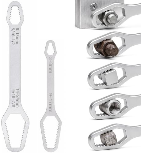 2 Piece Silver Adjustable Spanner Set,Double Ended Self-Tightening Wrenches | Four Adjustable Jaw Ranges: 3–8 mm, 9–17 mm, 8–13 mm and 14–24 mm for Plumbing, Automotive Repair, Bicycle and Home DIY