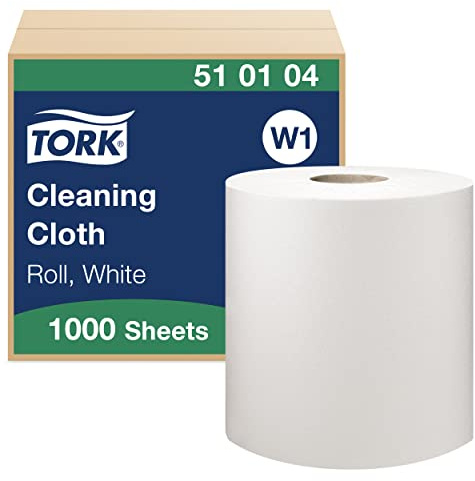 Tork 510104 Cleaning Cloth / 1 Ply Multipurpose Disposable Cotton Towel Suitable for W1 Wipers Wall/Floor/Standard System / White / 1 x 380m / Ø 38cm