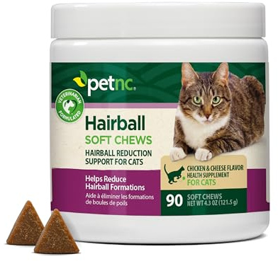 Petnc Natural Care Hairball Soft Chews for Cats (90 Count), Helps Reduce Cat Hairball Formation with Mineral Oil & Black Pepper Extract, Chicken & Cheese Flavor, For Felines of All Ages & Breeds