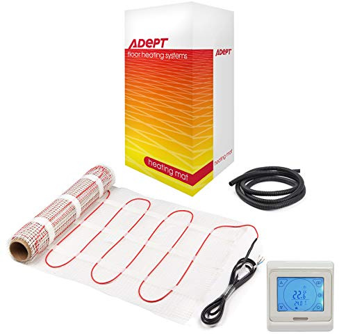 Electric Underfloor Heating Mat Kit for Tiled/Stone Floors 160W/m2-2.5m2 with White Touchscreen Programmable Thermostat