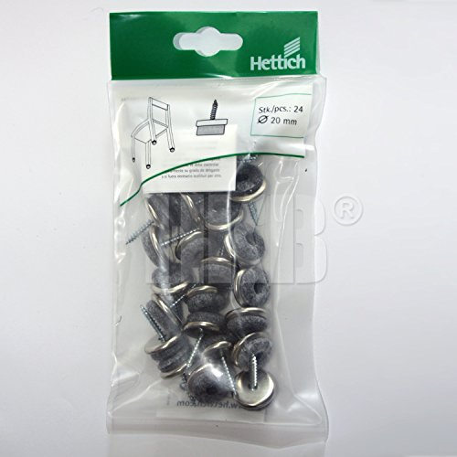 HKB 24 St. Filzgleiter rundø: 20mm 8mm stark zum Schrauben Wollfilzø = 18mm Stahlsockel vernickelt, extra strapazierfähiger grauer Filz, 0062744
