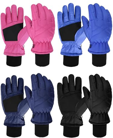 Geyoga 4 Pairs Winter Kids Ski Gloves Boys Girls Windproof Waterproof Warm Snow Gloves for Children Toddler Snowboard(Novel Style,10-14 Years)