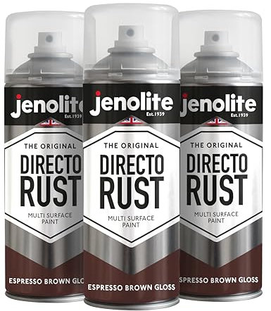 JENOLITE Directorust Vernice Aerosol Lucida | ESPRESSO MARRONE | Vernice spray multisuperficie | Per l'uso su legno, metallo, plastica, ceramica e superfici arrugginite | 3 x 400ml | RAL8017