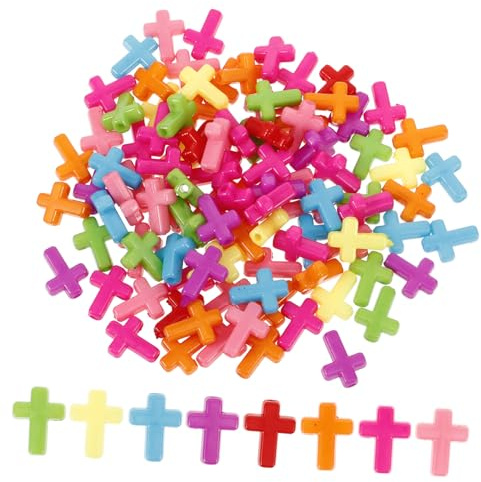 FOMIYES 100 perline a croce in acrilico per la creazione di gioielli, ciondoli a forma di croce in plastica colorata e perline distanziali per collane fai da te, bracciali, artigianato, dimensioni