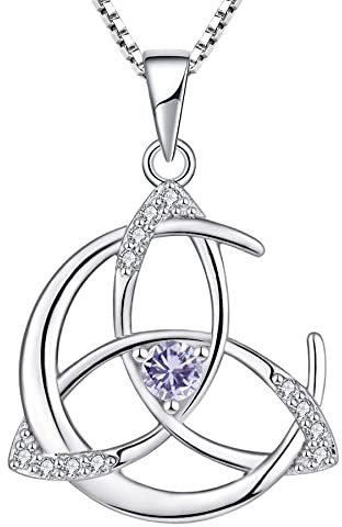 YL Collier Celtiques Argent 925 avec Pierre de Naissance Juin Alexandrite Lune et Noeud Celtique Pendentif pour Femme, Longueur de la Chaîne 45 + 3 cm