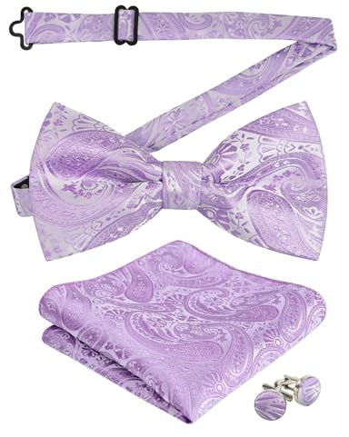 Alizeal Herren Paisley vorgebundene Fliege Einstecktuch Manschettenknöpfe Set | Vorgebundene Fliege mit Blumenmuster, perfekt für Hochzeiten, Partys, formelle Veranstaltungen