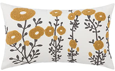 MOCOFO Funda de almohada decorativa bohemia de 12 x 20 pulgadas, funda de cojín de algodón bordado botánico para sofá, cama (flor pequeña)