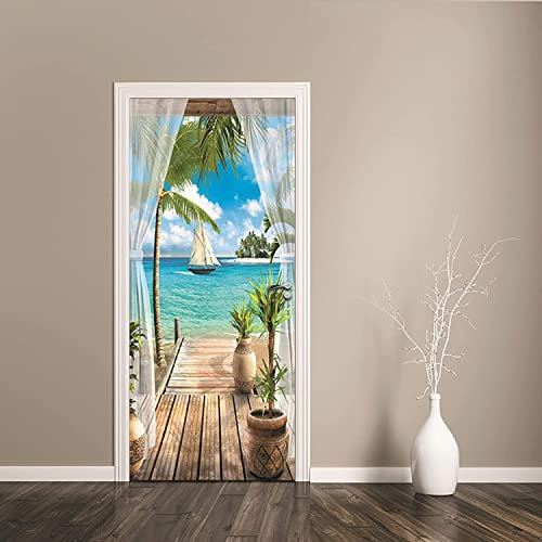 Türtapete Selbstklebend Türfolie Türposter 3D Meeressegellandschaft Selbstklebender Türaufklebervinyl Folie Türdeko Tapete Wandbild Türaufkleber Schlafzimmer Haus Dekoration Wohnzimmer Küche 77 X 200