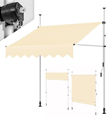 WOLWES 2/2,5/3/3,5/4 m Tenda da Sole per Esterno a Caduta con Manovella, Tenda da Sole per Esterno Avvolgibile per Balconi, Terrazzo, Veranda (Color : Ivory, Size : 3.5m/138in)