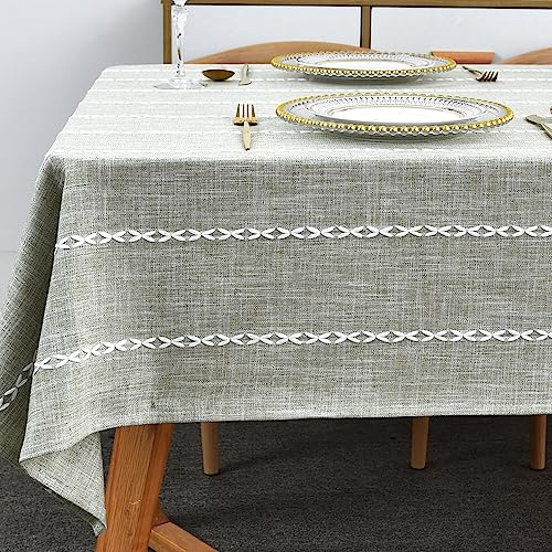 Plenmor Table Cloth for Rectangular Table Natural Tablecloth for Outdoor Cotton Linen Looking Fabric Table Cover for Kitchen Garden (Green, 135x220 cm)