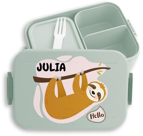 Kinder Bento Box Midi für Mepal Bentobox - Faultier Brotbox Faulenzer Lunchbox Faultiermotiv I - 900 ml - Sage Grün - brotdose butterbrotdose mädchen schule faultieren name snackdose brotzeitbox
