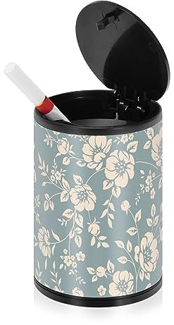 Floral Silhoutte Blau Kleine Aschenbecher für Zigaretten mit Deckel Geruchssicher Edelstahl Tragbare Rauchfreie Zigarette Butt Buchse