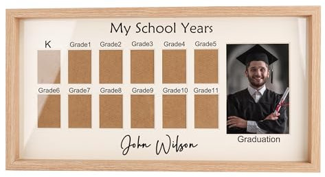 Pekdi Personalisierte Schuljahre Bilderrahmen k-12 Schuljahre Fotocollage Rahmen Kindergarten bis Abschluss Bilderrahmen Schultage Fotodisplay, Meine Schuljahre Bilderrahmen aus Holz