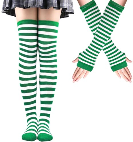 Mayoii Oberschenkelhohe Socken, fingerlose Handschuhe, Set, lange Socken für Damen und Mädchen, Arm- und Beinwärmer