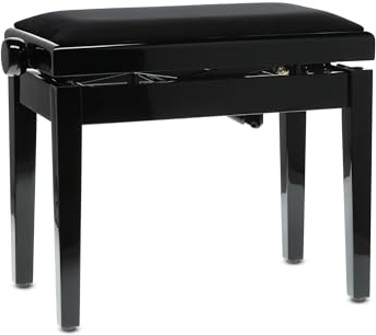 GEWA Pianobank Deluxe Autolift mit komfortabler Höhenverstellung, Massivholz, Schwarz Hochglanz, Sitzbezug Velours Schwarz