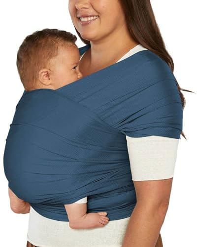 Ergobaby Babytragetuch für Neugeborene ab Geburt bis 11,3 kg, Aura Mesh Tragetuch aus recyceltem Polyester und Elastan, Elastisch und atmungsaktiv, Sling Wickeltuch unisex, Twilight Navy