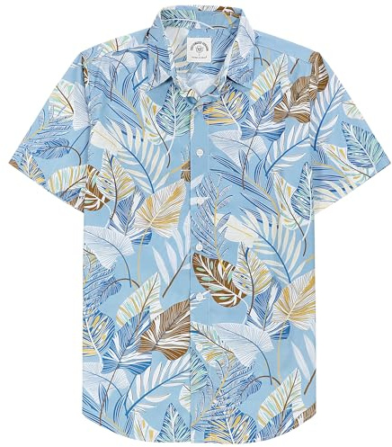 Dubinik® Hawaiiansk skjorta för män tropisk strandskjorta herr kortärmad button-down-skjortor aloha skjorta tryck ledig cool, Blåa löv, 3XL