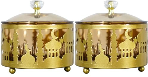 Kichvoe Eid Mubarak Metal Serving Tray 7 Inch Ramadan Candy Dish Snack Plate for Nuts Dried Fruit and Tea Party Storage