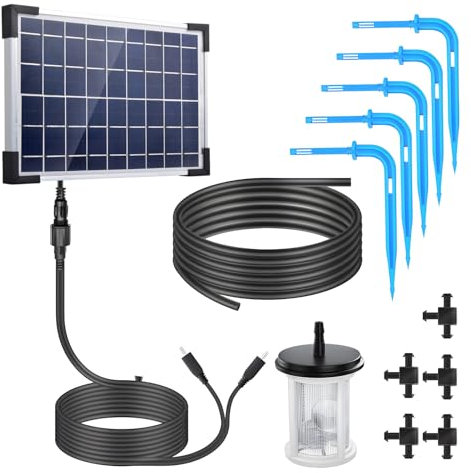 Ailgely Solar Bewässerungssystem,Automatisches Solar-Tropfbewässerungssystem,Automatische Solar Bewässerung,Solar-Drip-Bewässerungsset mit 2200 mAh Akku,7 Timer-Modi für 30 Topfpflanzen im Gewächshaus