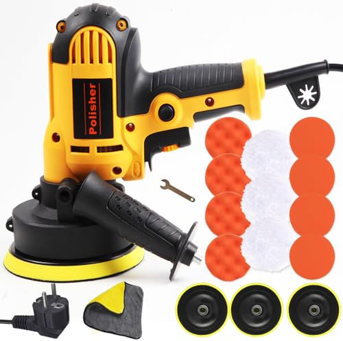 700W Car Polisher Buffer Sander,600-3700RPM Variable Speed Control, Electric Rotary Polishing Machine, 125mm Buffing Pads Waxing Set