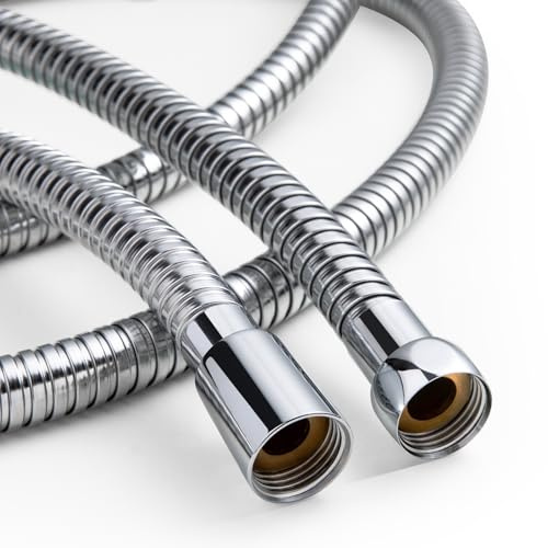 OFFO Duschslang med stor borrning 2,5 m, 11 mm borrning högt flöde anti-knutning duschslang rostfritt stål ersättning högtrycksduschslangar, universal läckagesäker, krom