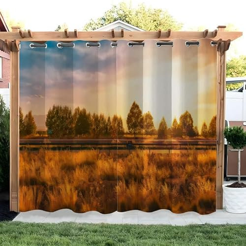 SYHIEGO Sonnenuntergang Vorhang Outdoor Schiene Vorhänge Wasserdicht 2er Set Outdoor Vorhang mit Ösen Wetterfest Vorhang Pavillon Outdoor Gardinen für Balkon Terrasse,254x213cm