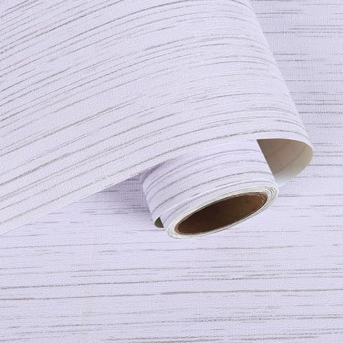 VaryPaper Selbstklebende Tapete Stoffoptik Weiß Silber 40cmx200cm Klebefolie Möbel Strukturtapete Gestreift Möbelfolie Weiß Matt Wohnzimmer Schlafzimmer Tapete Modern Regal Schrank Folie Für Möbel