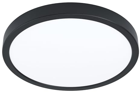 EGLO LED Deckenleuchte Fueva 5, Ø 28,5 cm runde | Deckenlampe mit Bewegungsmelder, Aufbaulampe aus Metall in Schwarz und Kunststoff in Weiß, Deckenbeleuchtung warmweiß