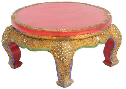 Oriental Galerie Opiumtisch Rund Spiegelsteine Beistelltisch Rot Antik Nachttisch Couchtisch Holztisch Thailand 40cm Ø