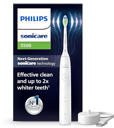 Philips Sonicare 5500 - Brosse à dents électrique avec un niveau d'intensité, Alerte de pression, EasyStart, SmarTimer et BrushPacer, Blanc, modèle HX7110/01