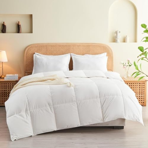 Deodar Couette 200x220 Légère de Plumes et Duvet d'oie, 6 Tog pour Été Printemps Automne, Housse 100% Coton, Certifié Öko-Tex et RDS, 250 GR/m²