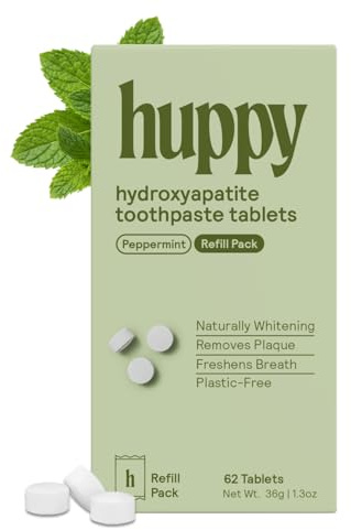 HUPPY Tandkräm tabletter tandkräm med nanohydroxiapatit - naturliga blekningspiller - fluoridfria och påminnande - tandkrämstabletter med hydroxiapatit för