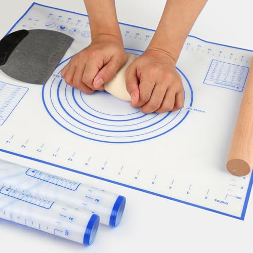 Tappetino da Forno in Silicone Antiaderente,Stuoia Pasticceria Antiscivolo,Tappetino per pasticceria in silicone con Misure,Riutilizzabile Stuoia di Fondente,per Pizza,Macaron (Blu, 50×40cm)