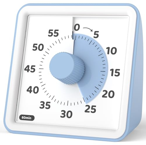 LIORQUE Temporizador Visual, 60 Minutos Temporizador de Cuenta Regresiva | Sin Tictac, 3 Niveles de Volumen con Mudo, Herramienta de Gestión del Tiempo para Niños y Adultos, 2 Pilas AAA Incluidas